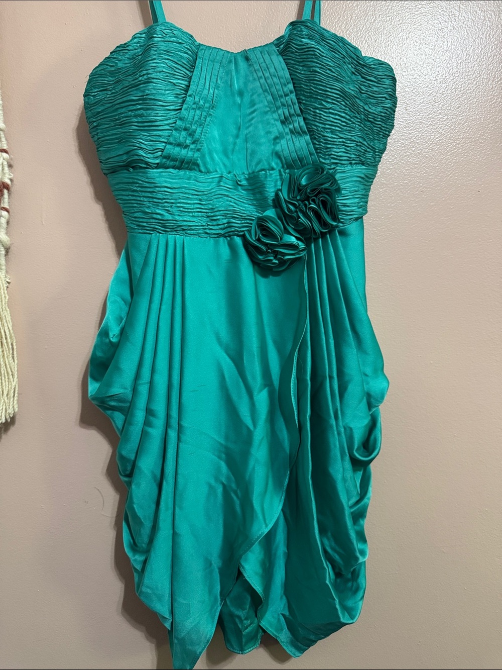 Vintage Strapless Teal Rosette A-Line Party Dress